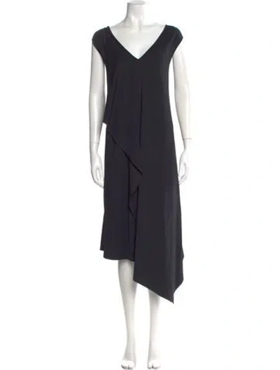 Pre-owned Lafayette 148 V-neck Long Dress In Blue
