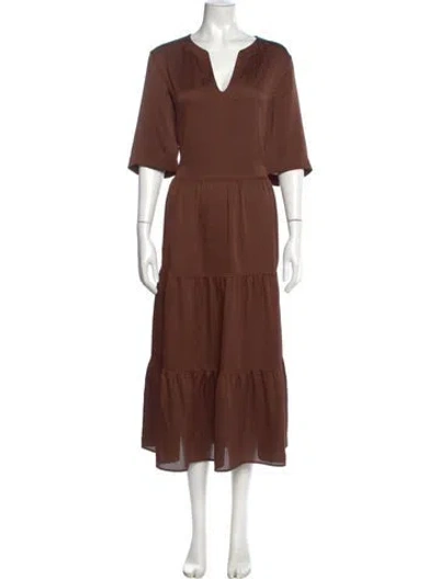 Pre-owned Lafayette 148 V-neck Long Dress In Brown