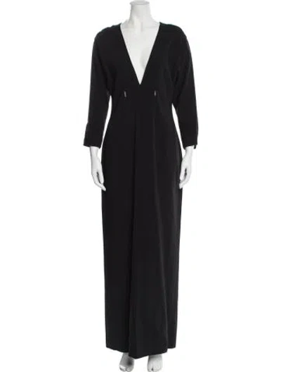 Pre-owned Lafayette 148 V-neck Long Dress In Gray