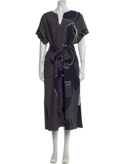 Pre-owned Lafayette 148 V-neck Long Dress In Gray