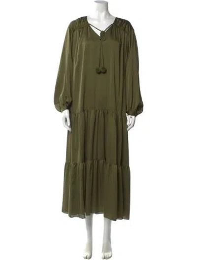 Pre-owned Lafayette 148 V-neck Long Dress In Green