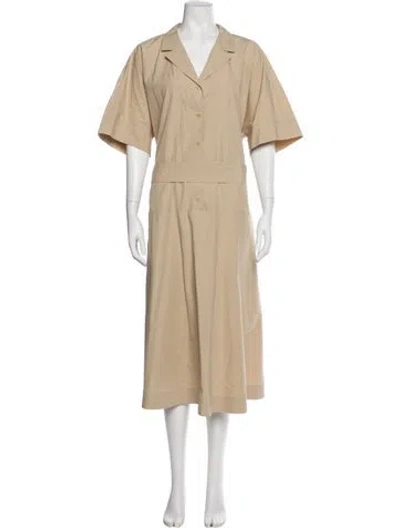 Pre-owned Lafayette 148 V-neck Long Dress In Neutral