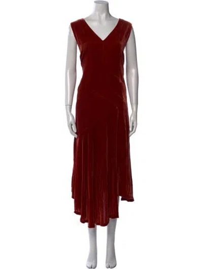 Pre-owned Lafayette 148 V-neck Long Dress In Orange