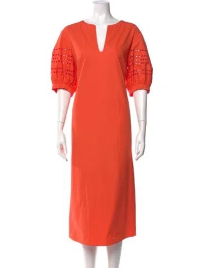 Pre-owned Lafayette 148 V-neck Long Dress In Orange