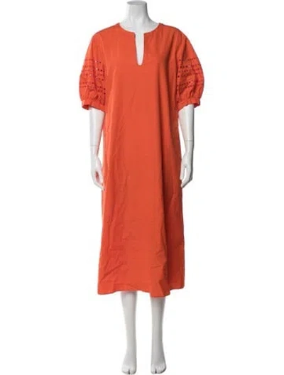 Pre-owned Lafayette 148 V-neck Long Dress In Orange