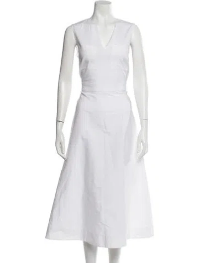 Pre-owned Lafayette 148 V-neck Long Dress In White