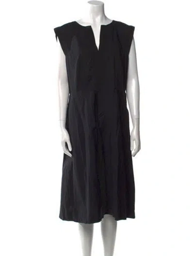Pre-owned Lafayette 148 V-neck Midi Length Dress In Black