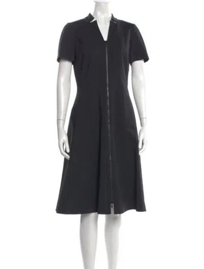Pre-owned Lafayette 148 V-neck Midi Length Dress In Black