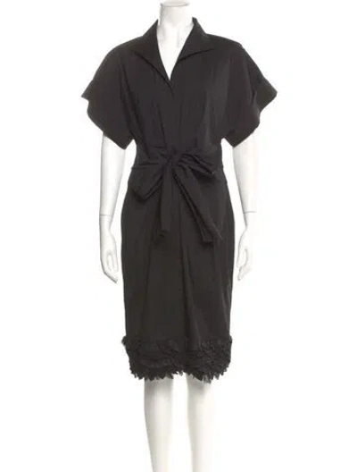 Pre-owned Lafayette 148 V-neck Midi Length Dress In Black