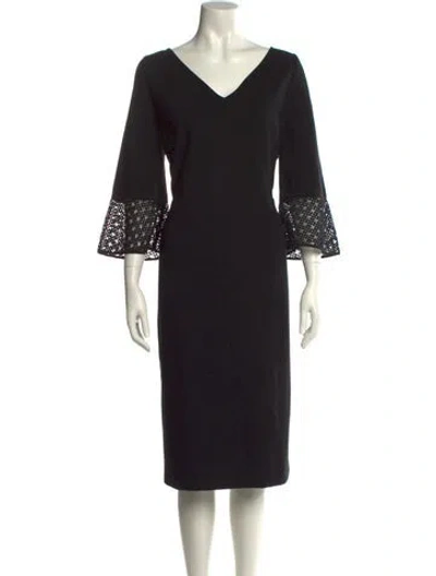 Pre-owned Lafayette 148 V-neck Midi Length Dress In Black