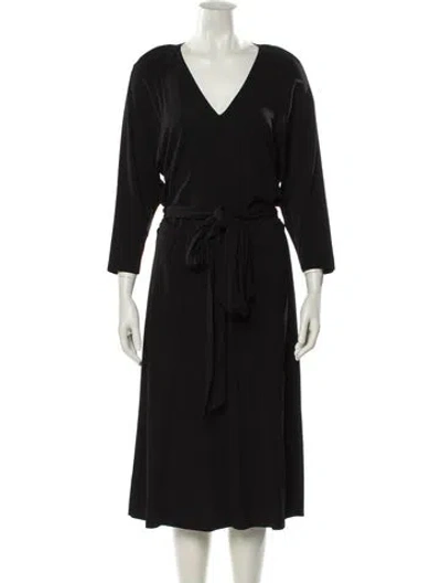 Pre-owned Lafayette 148 V-neck Midi Length Dress In Black