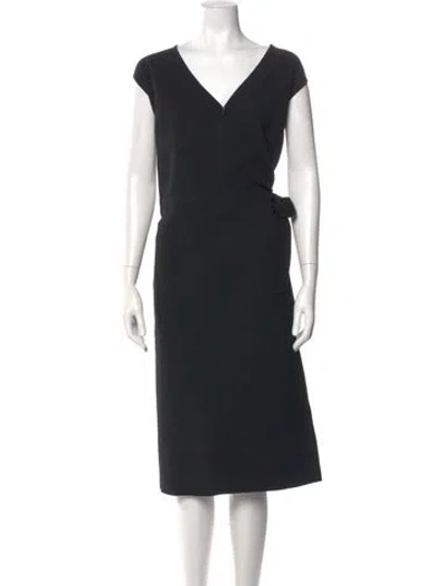 Pre-owned Lafayette 148 V-neck Midi Length Dress In Black