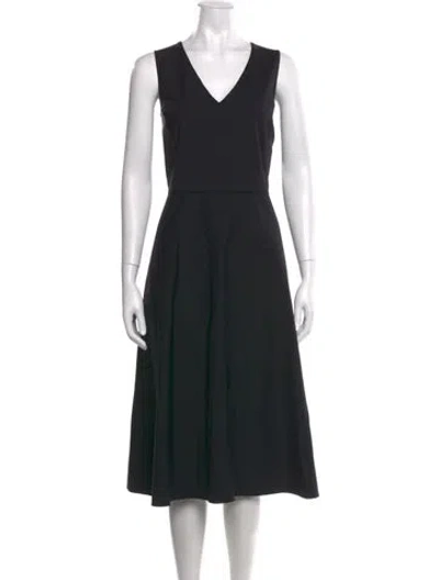 Pre-owned Lafayette 148 V-neck Midi Length Dress In Black