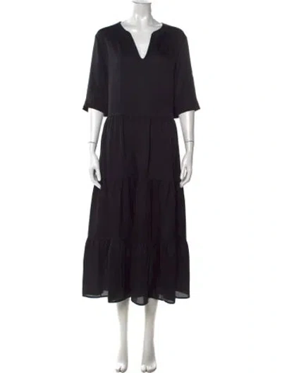 Pre-owned Lafayette 148 V-neck Midi Length Dress In Black