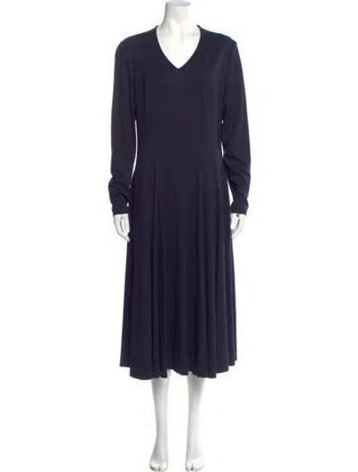 Pre-owned Lafayette 148 V-neck Midi Length Dress In Blue