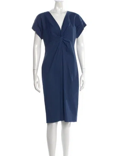 Pre-owned Lafayette 148 V-neck Midi Length Dress In Blue