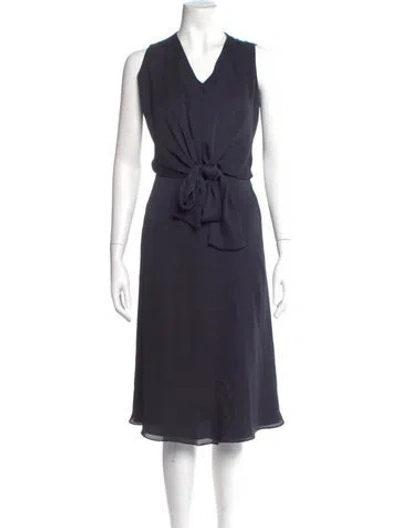 Pre-owned Lafayette 148 V-neck Midi Length Dress In Blue