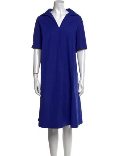 Pre-owned Lafayette 148 V-neck Midi Length Dress In Blue