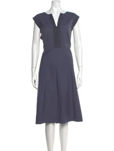 Pre-owned Lafayette 148 V-neck Midi Length Dress In Blue