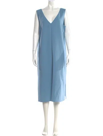 Pre-owned Lafayette 148 V-neck Midi Length Dress In Blue