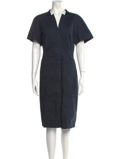 Pre-owned Lafayette 148 V-neck Midi Length Dress In Blue