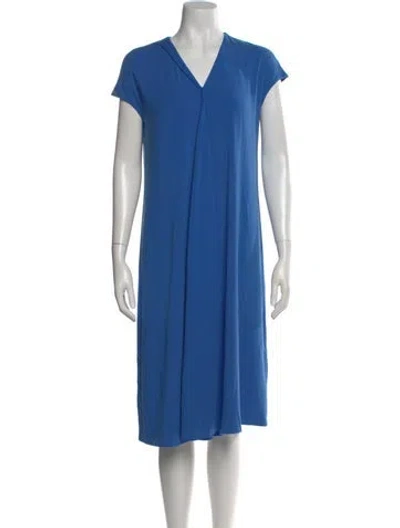Pre-owned Lafayette 148 V-neck Midi Length Dress In Blue