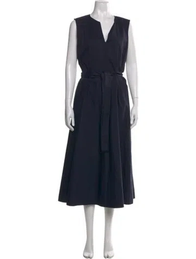 Pre-owned Lafayette 148 V-neck Midi Length Dress In Blue