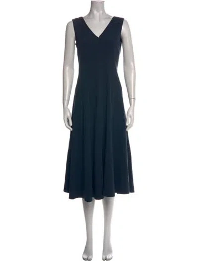 Pre-owned Lafayette 148 V-neck Midi Length Dress In Blue