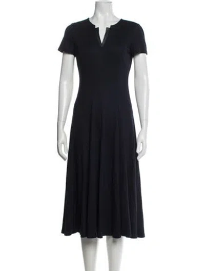 Pre-owned Lafayette 148 V-neck Midi Length Dress In Blue