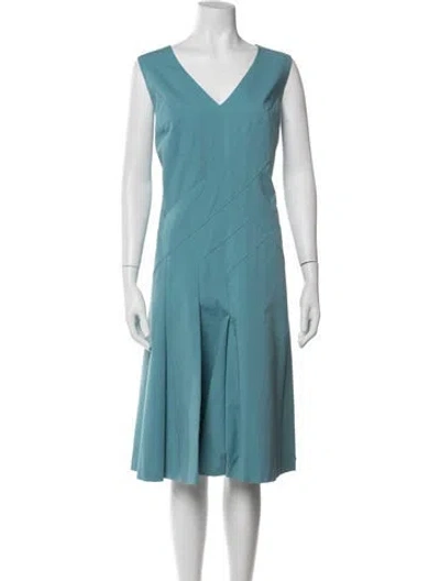 Pre-owned Lafayette 148 V-neck Midi Length Dress In Blue