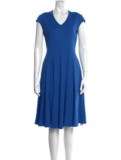 Pre-owned Lafayette 148 V-neck Midi Length Dress In Blue