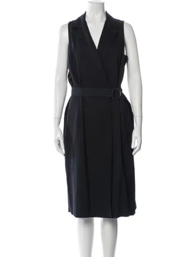 Pre-owned Lafayette 148 V-neck Midi Length Dress In Blue
