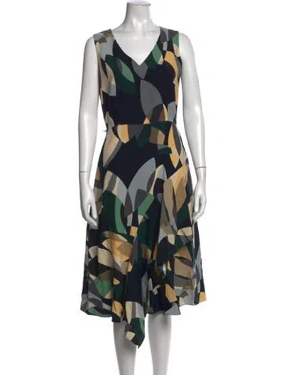 Pre-owned Lafayette 148 V-neck Midi Length Dress In Blue