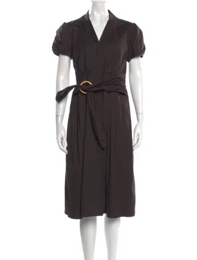 Pre-owned Lafayette 148 V-neck Midi Length Dress In Brown