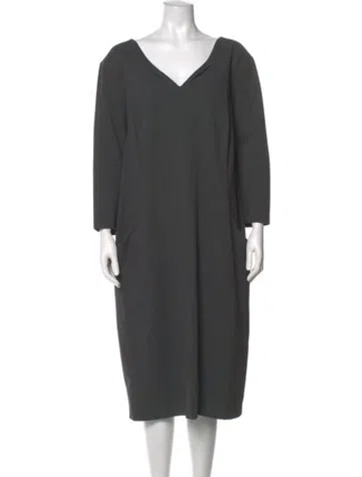 Pre-owned Lafayette 148 V-neck Midi Length Dress In Gray
