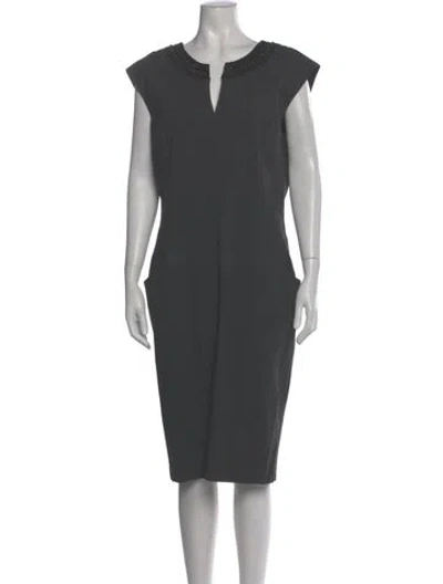Pre-owned Lafayette 148 V-neck Midi Length Dress In Gray