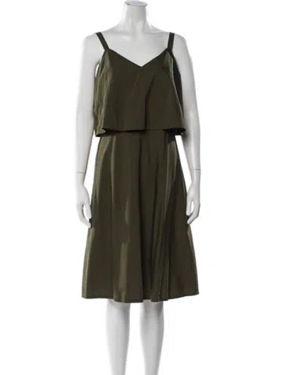 Pre-owned Lafayette 148 V-neck Midi Length Dress In Green