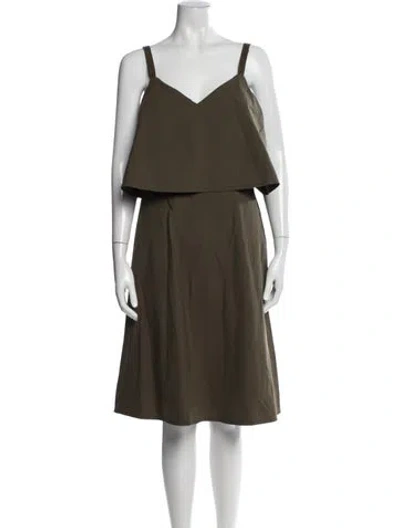 Pre-owned Lafayette 148 V-neck Midi Length Dress In Green