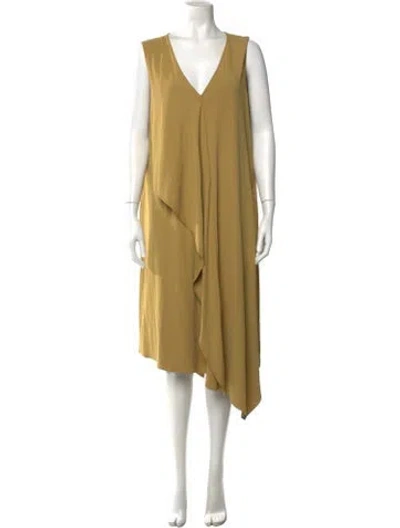 Pre-owned Lafayette 148 V-neck Midi Length Dress In Green