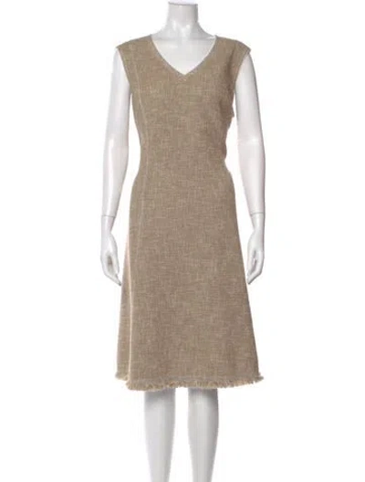 Pre-owned Lafayette 148 V-neck Midi Length Dress In Neutral