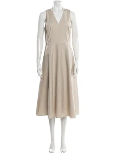 Pre-owned Lafayette 148 V-neck Midi Length Dress In Neutral