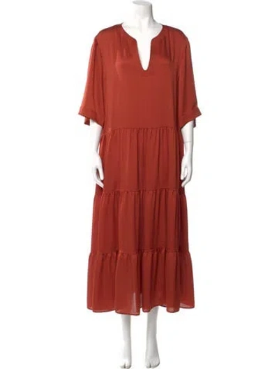 Pre-owned Lafayette 148 V-neck Midi Length Dress In Orange