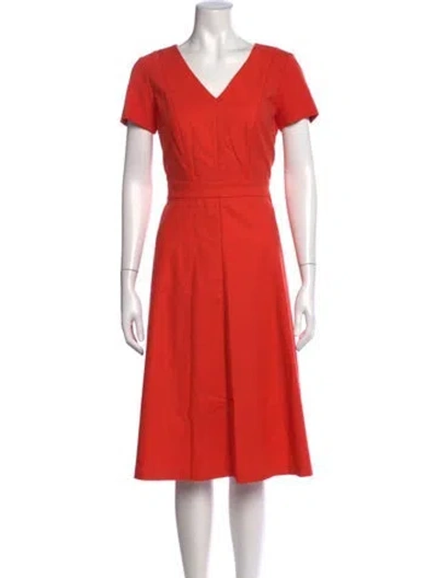 Pre-owned Lafayette 148 V-neck Midi Length Dress In Orange