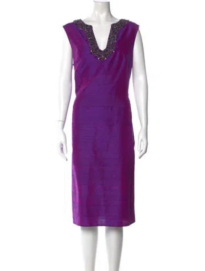 Pre-owned Lafayette 148 V-neck Midi Length Dress In Purple
