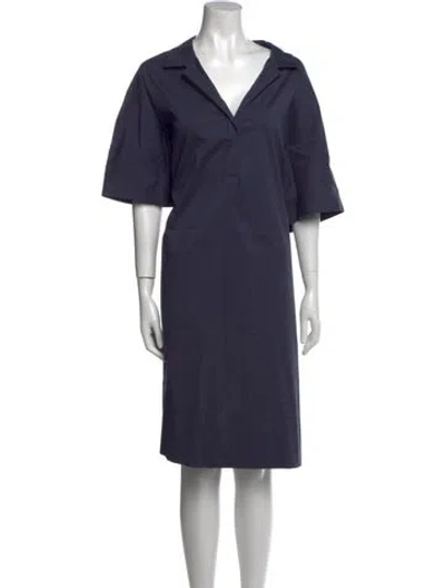 Pre-owned Lafayette 148 V-neck Midi Length Dress W/ Tags In Blue