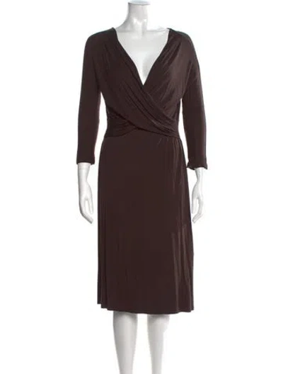 Pre-owned Lafayette 148 V-neck Midi Length Dress W/ Tags In Brown