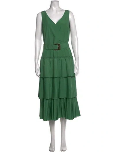 Pre-owned Lafayette 148 V-neck Midi Length Dress W/ Tags In Green