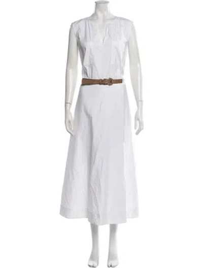 Pre-owned Lafayette 148 V-neck Midi Length Dress In White