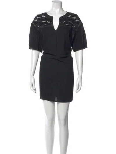 Pre-owned Lafayette 148 V-neck Mini Dress In Black