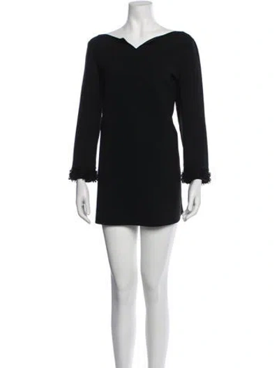 Pre-owned Lafayette 148 V-neck Mini Dress In Black